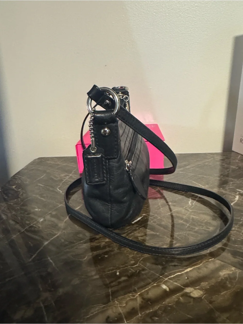 Coach Ashley small crossbody bag black leather silver hardware cursive logo. - Picture 7 of 12